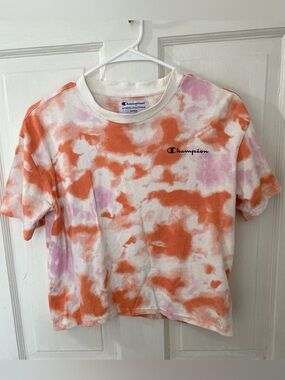 Champion Tie-Dye Cropped Tee in Orange, Pink & Cream